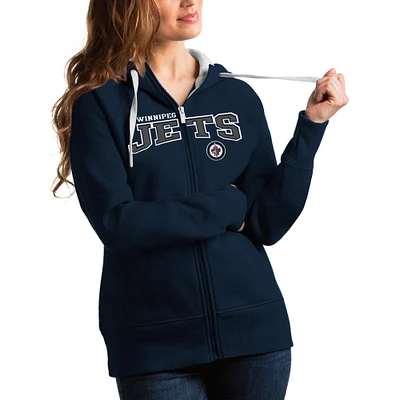 Women's Antigua Navy Winnipeg Jets Wordmark Victory Full-Zip Hoodie