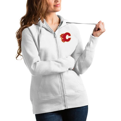 Women's Antigua White Calgary Flames Victory Full-Zip Hoodie