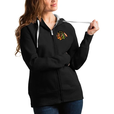 Women's Antigua Black Chicago Blackhawks Team Victory Full-Zip Hoodie