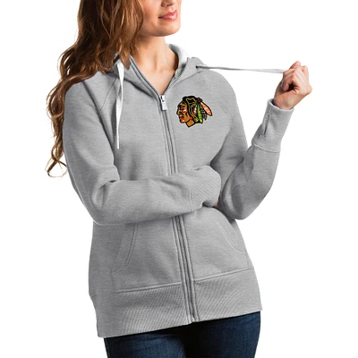 Women's Antigua Heathered Gray Chicago Blackhawks Victory Full-Zip Hoodie