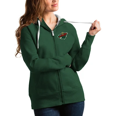 Women's Antigua Hunter Green Minnesota Wild Victory Full-Zip Hoodie
