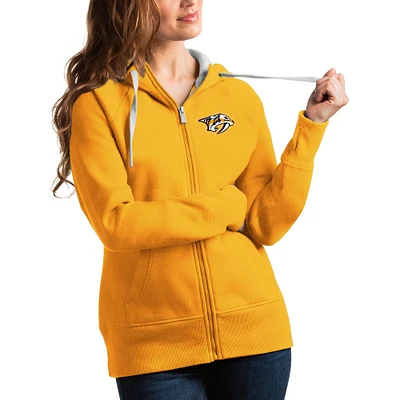 Women's Antigua Gold Nashville Predators Victory Full-Zip Hoodie