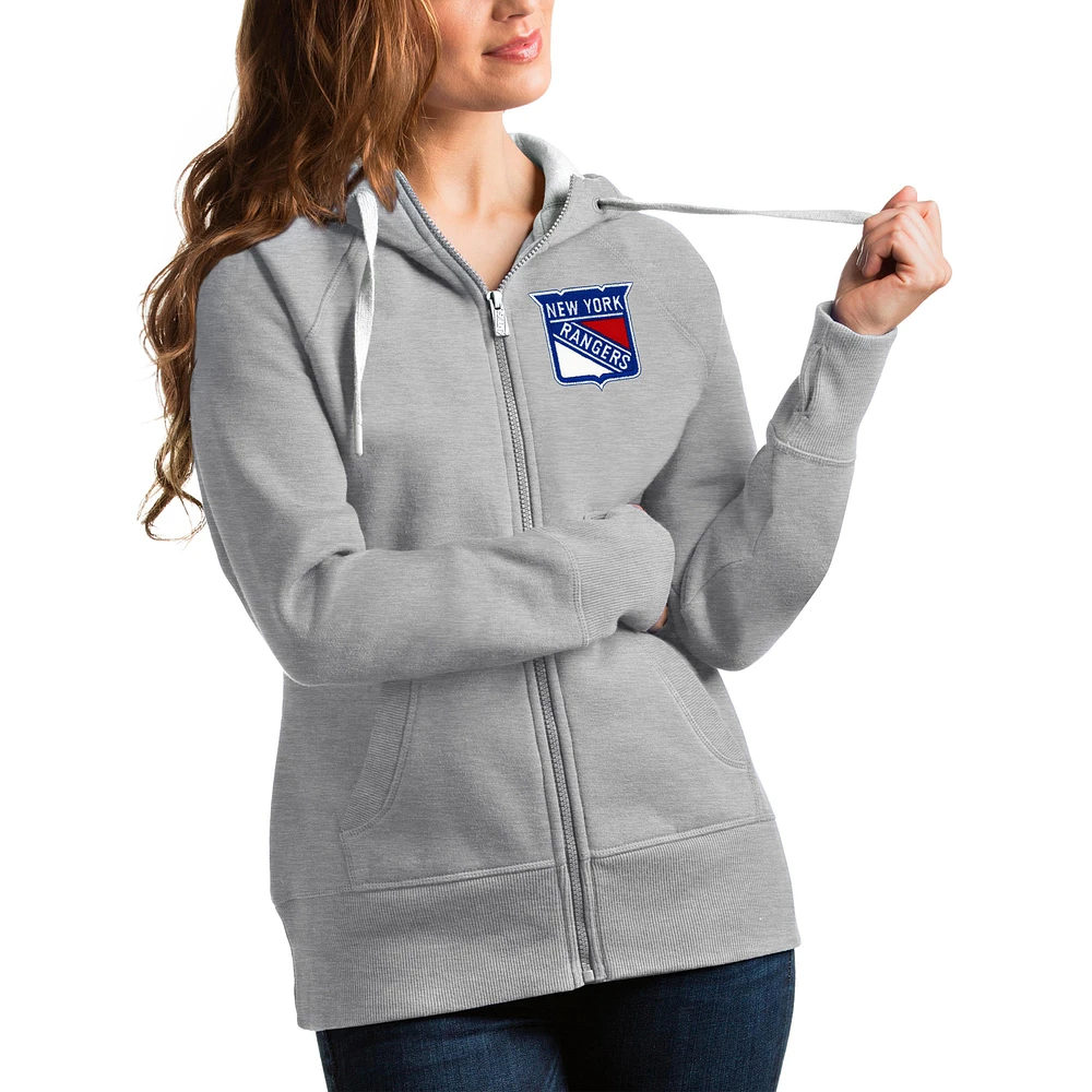 Women's Antigua Heathered Gray New York Rangers Victory Full-Zip Hoodie