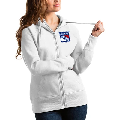 Women's Antigua White New York Rangers Victory Full-Zip Hoodie