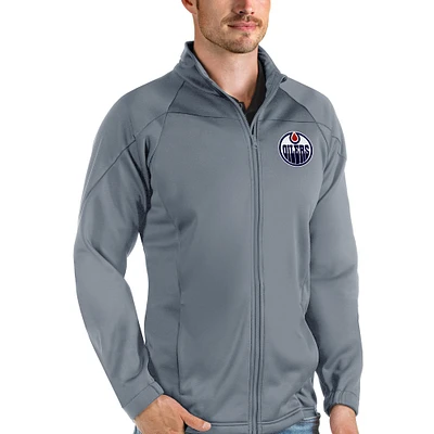 Men's Antigua Gray Edmonton Oilers Links Full-Zip Golf Jacket