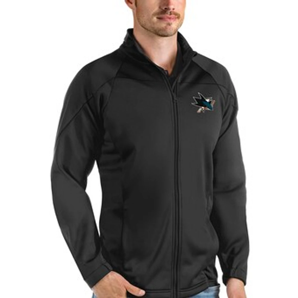Men's Antigua Black San Jose Sharks Links Full-Zip Golf Jacket