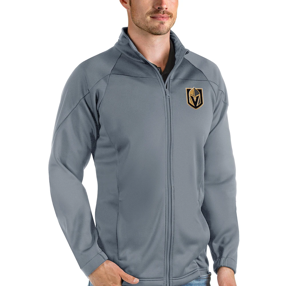 Men's Antigua Gray Vegas Golden Knights Links Full-Zip Golf Jacket