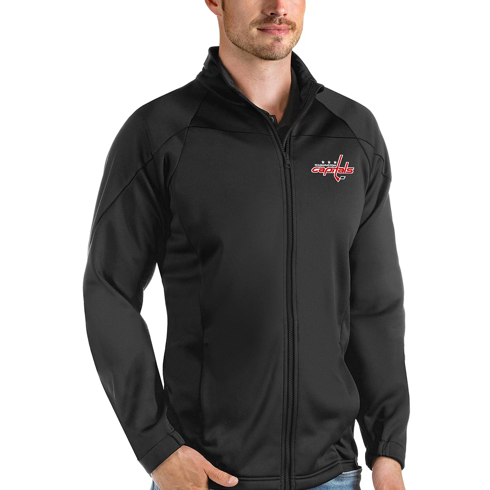Men's Antigua Black Washington Capitals Links Full-Zip Golf Jacket