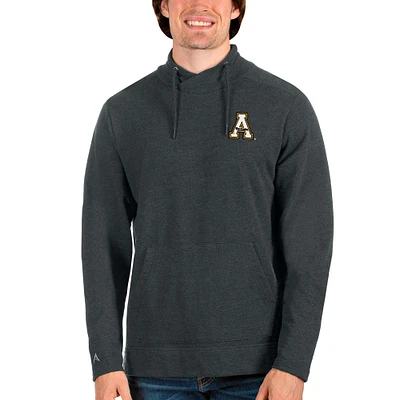 Men's Antigua Heathered Charcoal Appalachian State Mountaineers Reward Crossover Neckline Pullover Sweatshirt