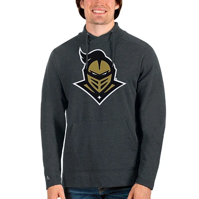 Men's Antigua Heathered Charcoal UCF Knights Team Logo Reward Crossover Neckline Pullover Sweatshirt