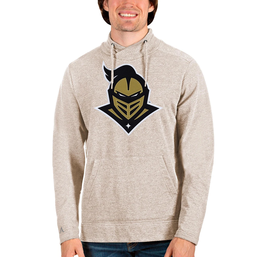 Men's Antigua Oatmeal UCF Knights Team Logo Reward Crossover Neckline Pullover Sweatshirt