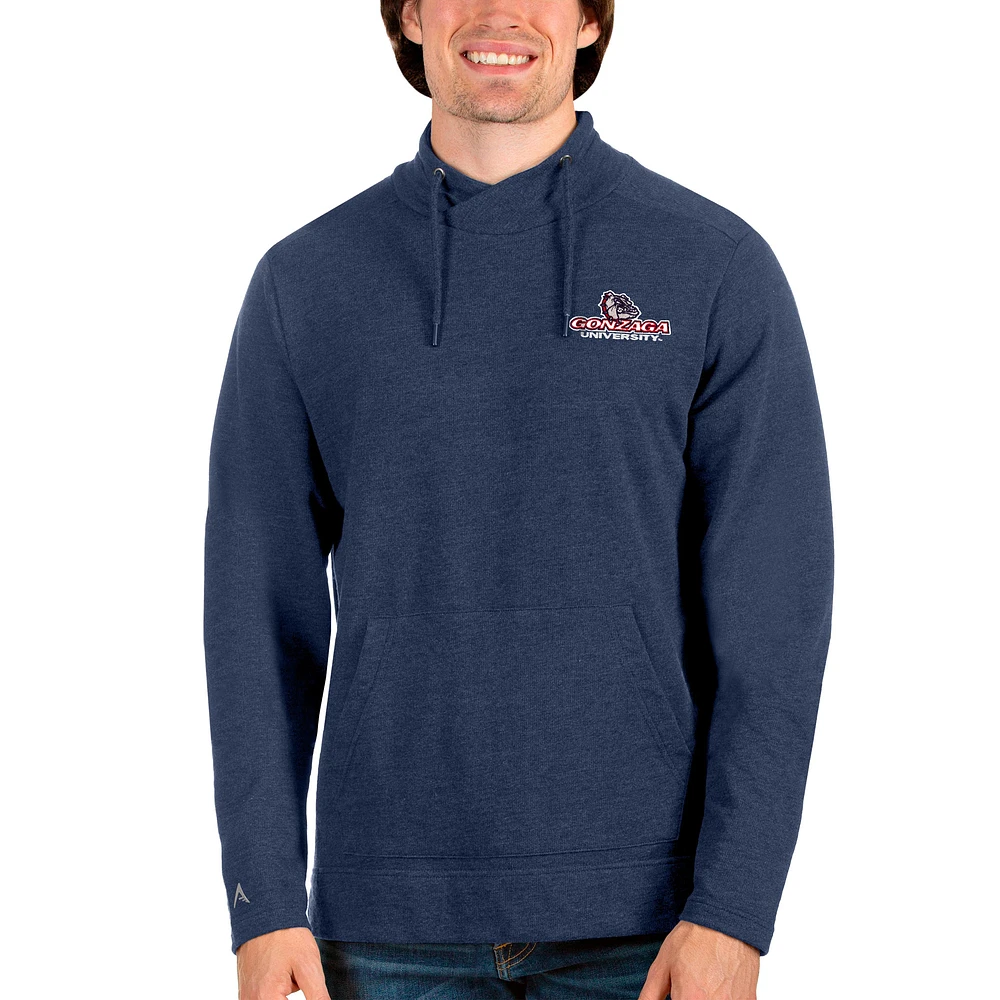 Men's Antigua Heathered Navy Gonzaga Bulldogs Reward Crossover Neckline Pullover Sweatshirt