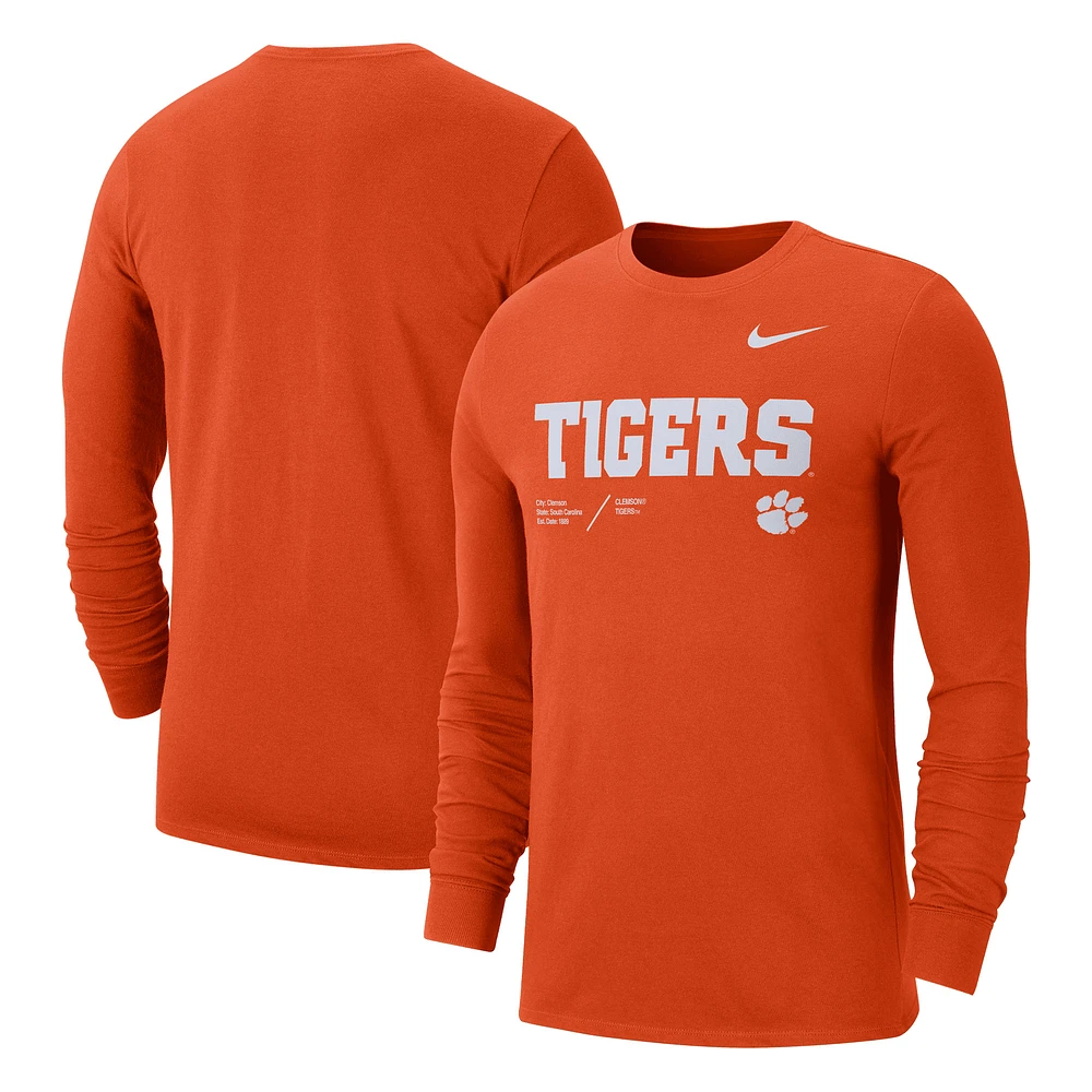 Men's Nike Orange Clemson Tigers Team Practice Performance Long Sleeve T-Shirt