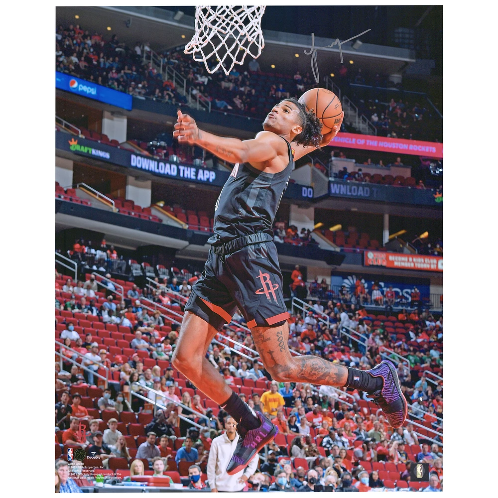 Jalen Green Houston Rockets Autographed 16" x 20" Black Jersey Dunk Photograph