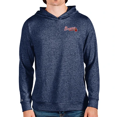 Men's Antigua Heathered Navy Atlanta Braves Absolute Pullover Hoodie