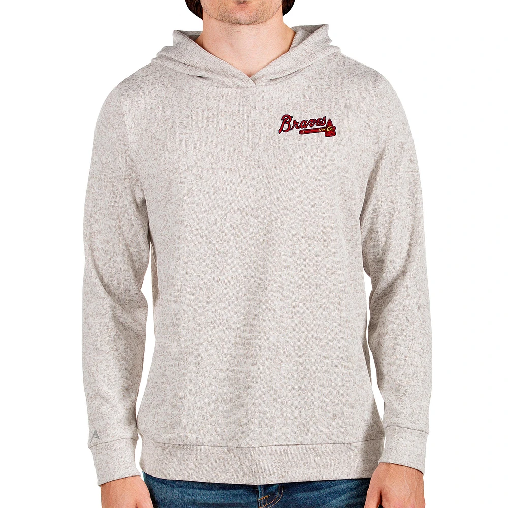 Men's Antigua Oatmeal Atlanta Braves Absolute Pullover Hoodie