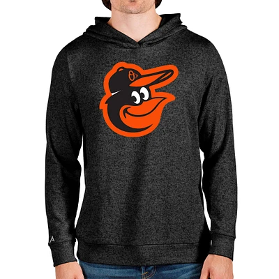 Men's Antigua Heathered Black Baltimore Orioles Team Logo Absolute Pullover Hoodie