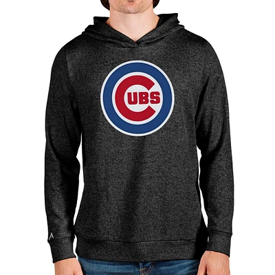 Men's Antigua Heathered Black Chicago Cubs Team Logo Absolute Pullover Hoodie