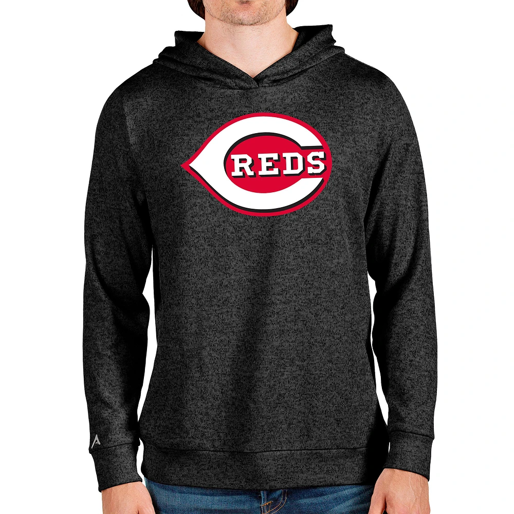 Men's Antigua Heathered Black Cincinnati Reds Team Logo Absolute Pullover Hoodie