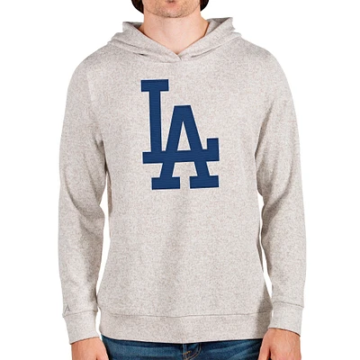 Men's Antigua Oatmeal Los Angeles Dodgers Team Logo Absolute Pullover Hoodie
