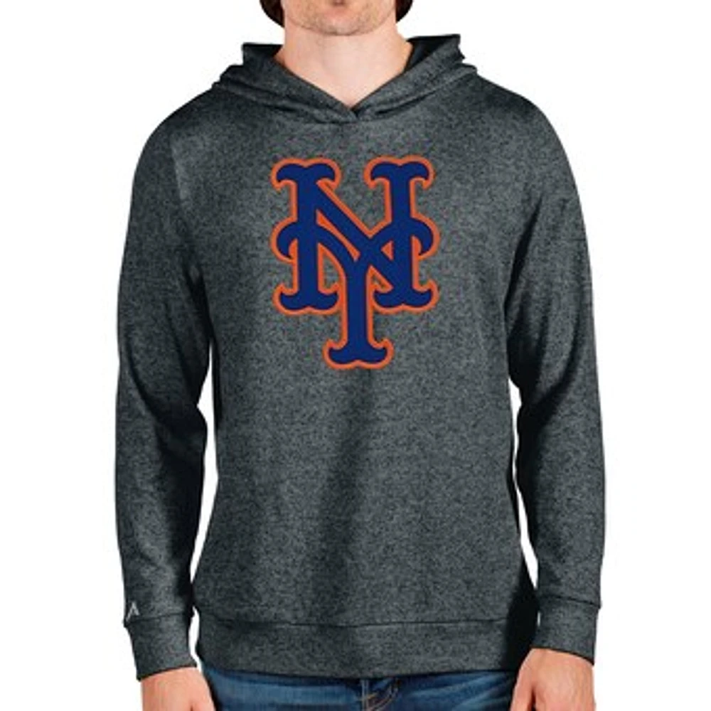Men's Antigua Heathered Charcoal New York Mets Team Logo Absolute Pullover Hoodie