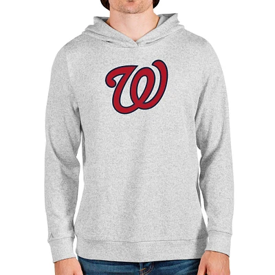 Men's Antigua Heathered Gray Washington Nationals Team Logo Absolute Pullover Hoodie