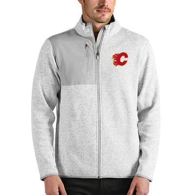 Men's Antigua Heathered Gray Calgary Flames Fortune Full-Zip Jacket