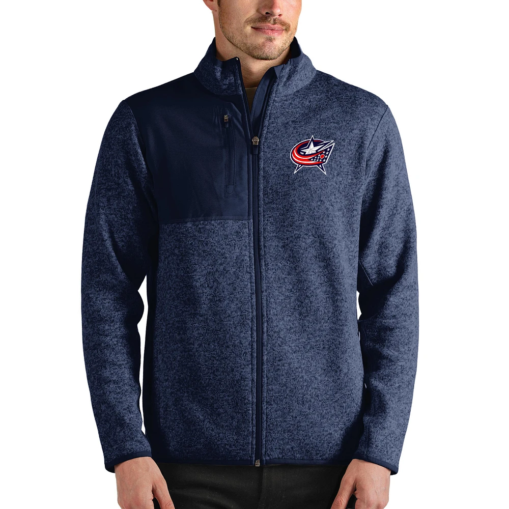 Men's Antigua Heathered Navy Columbus Blue Jackets Fortune Full-Zip Jacket