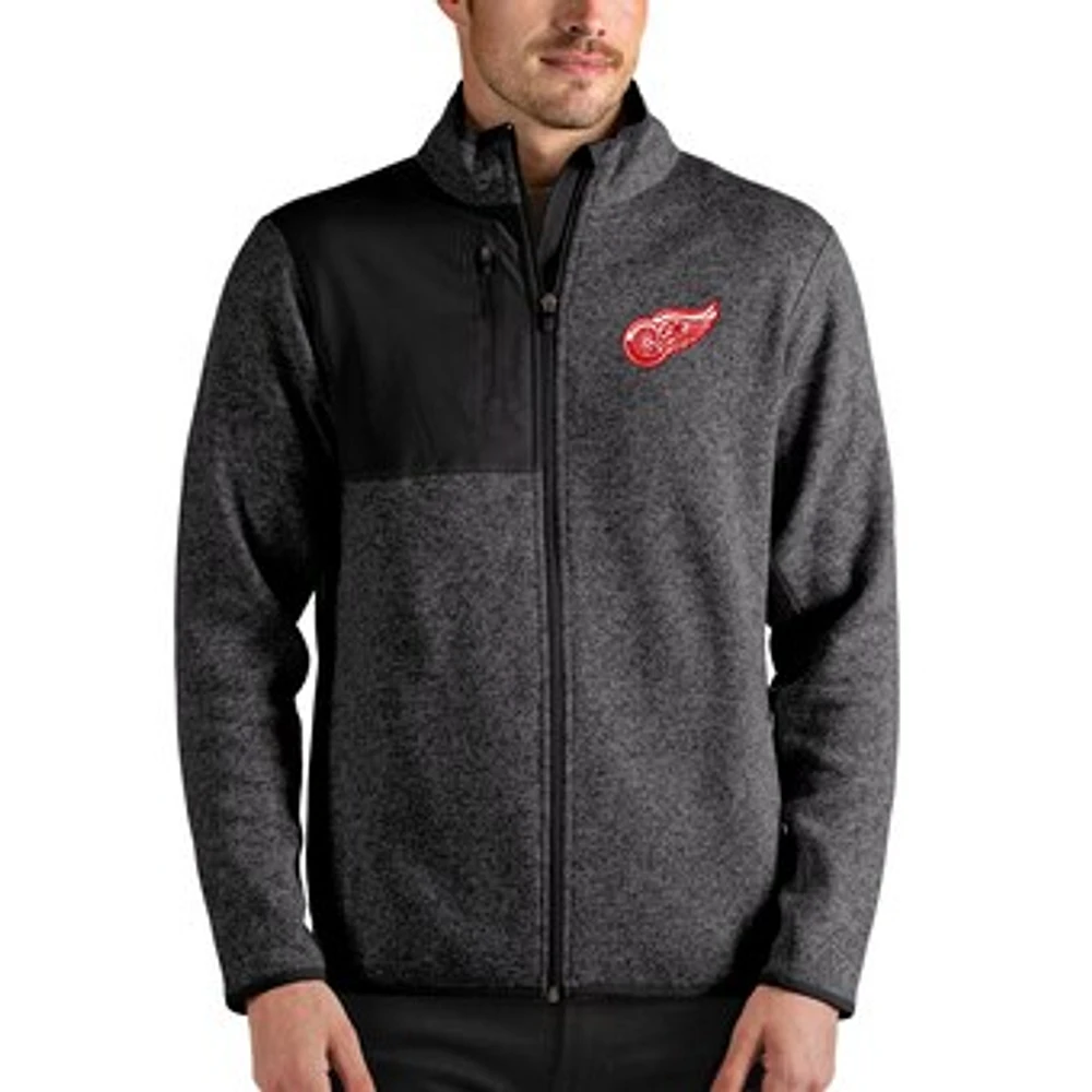 Men's Antigua Heathered Charcoal Detroit Red Wings Fortune Full-Zip Jacket