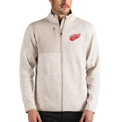 Men's Antigua Oatmeal Detroit Red Wings Fortune Full-Zip Jacket