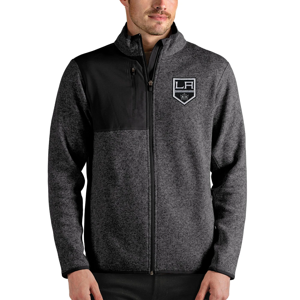 Men's Antigua Heathered Charcoal Los Angeles Kings Fortune Full-Zip Jacket