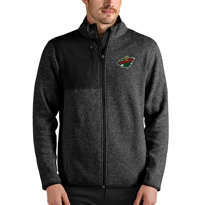 Men's Antigua Heathered Black Minnesota Wild Fortune Full-Zip Jacket