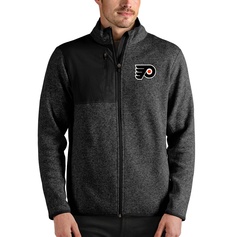Men's Antigua Heathered Black Philadelphia Flyers Fortune Full-Zip Jacket