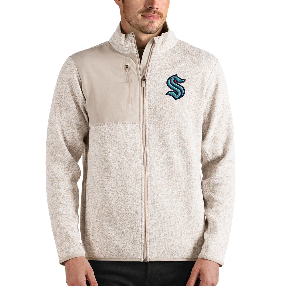 Men's Antigua Oatmeal Seattle Kraken Fortune Full-Zip Jacket