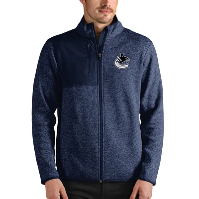 Men's Antigua Heathered Navy Vancouver Canucks Fortune Full-Zip Jacket