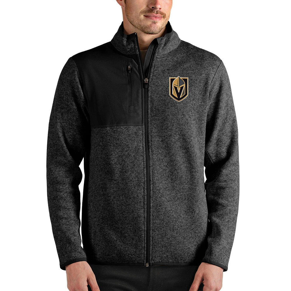 Men's Antigua Heathered Black Vegas Golden Knights Fortune Full-Zip Jacket