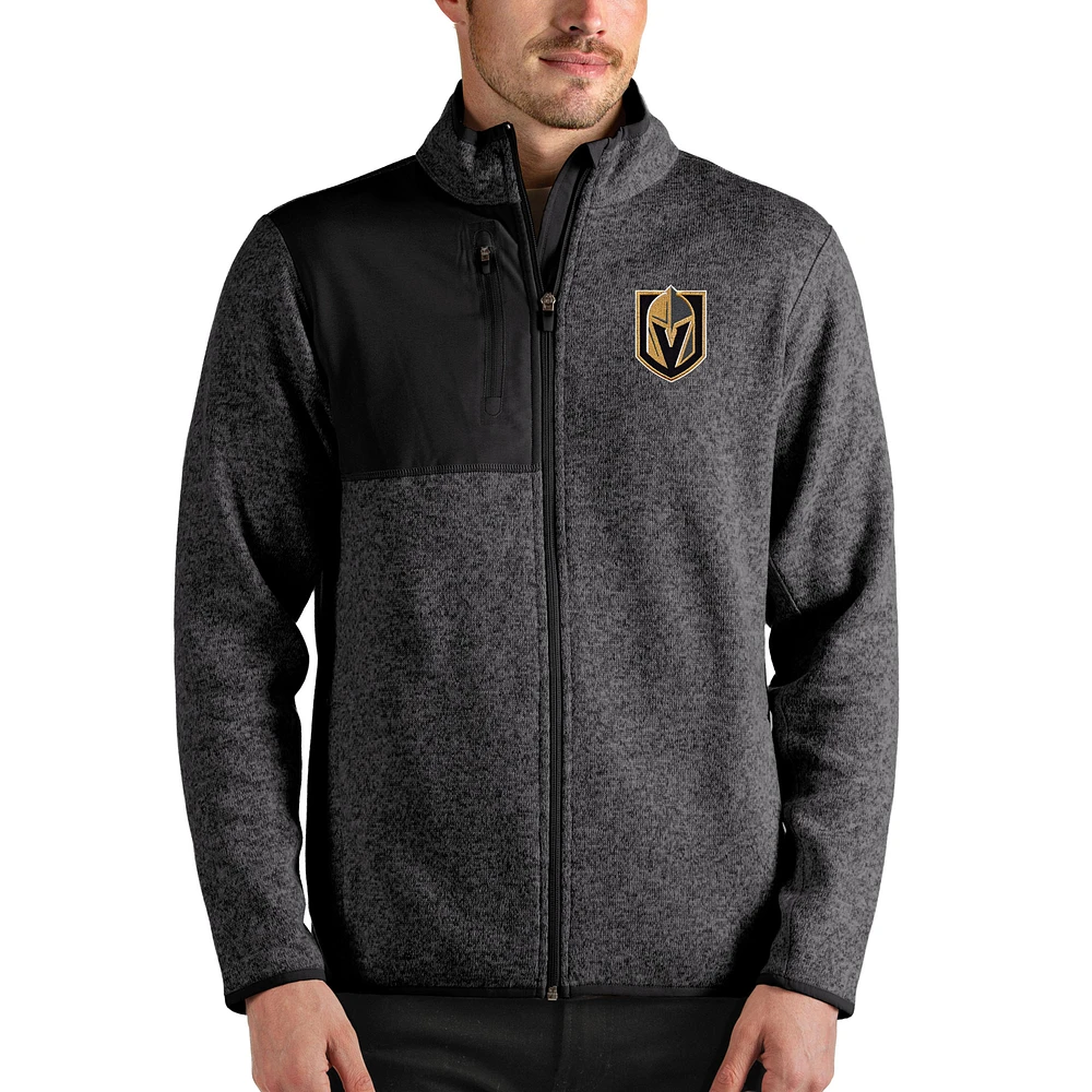 Men's Antigua Heathered Charcoal Vegas Golden Knights Fortune Full-Zip Jacket