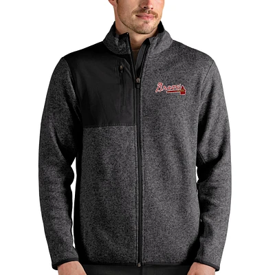 Men's Antigua Heathered Charcoal Atlanta Braves Fortune Full-Zip Jacket