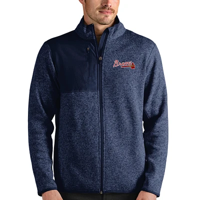 Men's Antigua Heathered Navy Atlanta Braves Fortune Full-Zip Jacket