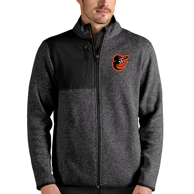Men's Antigua Heathered Charcoal Baltimore Orioles Fortune Full-Zip Jacket