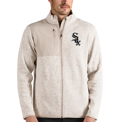 Men's Antigua Oatmeal Chicago White Sox Fortune Full-Zip Jacket