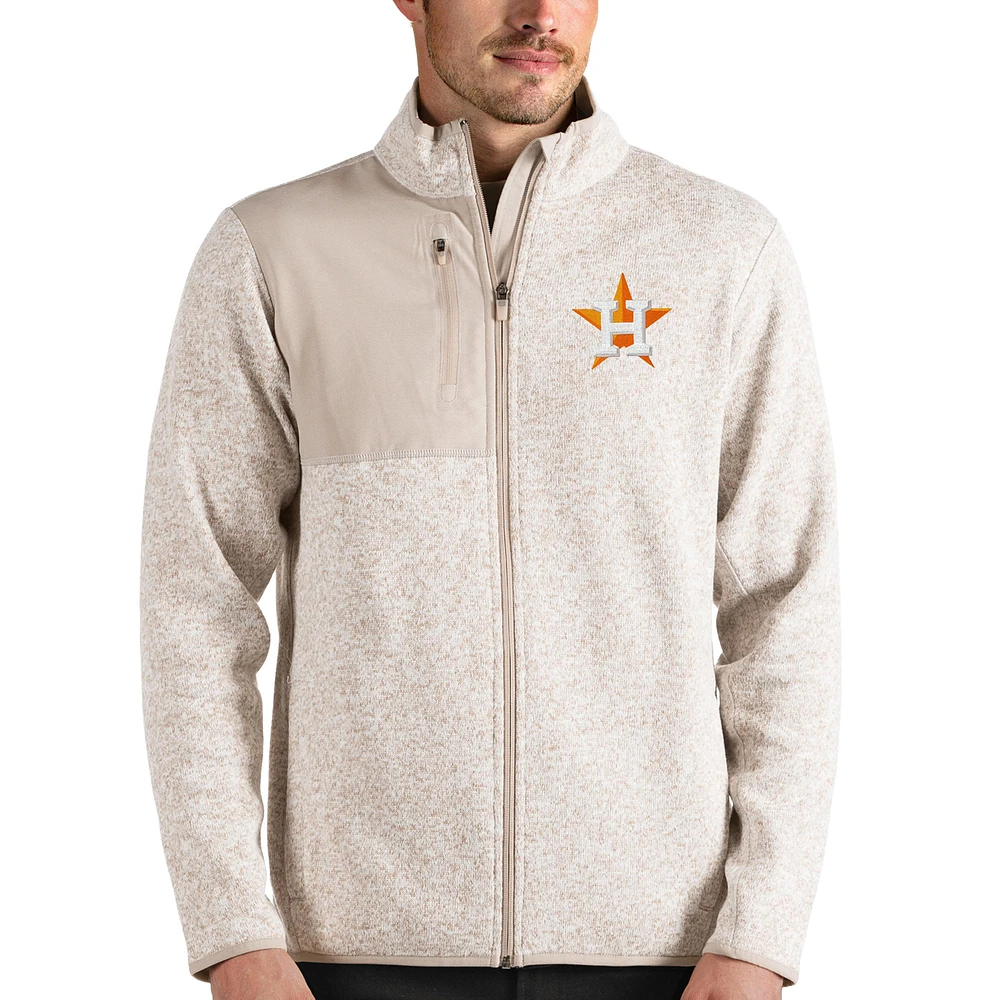 Men's Antigua Oatmeal Houston Astros Fortune Full-Zip Jacket