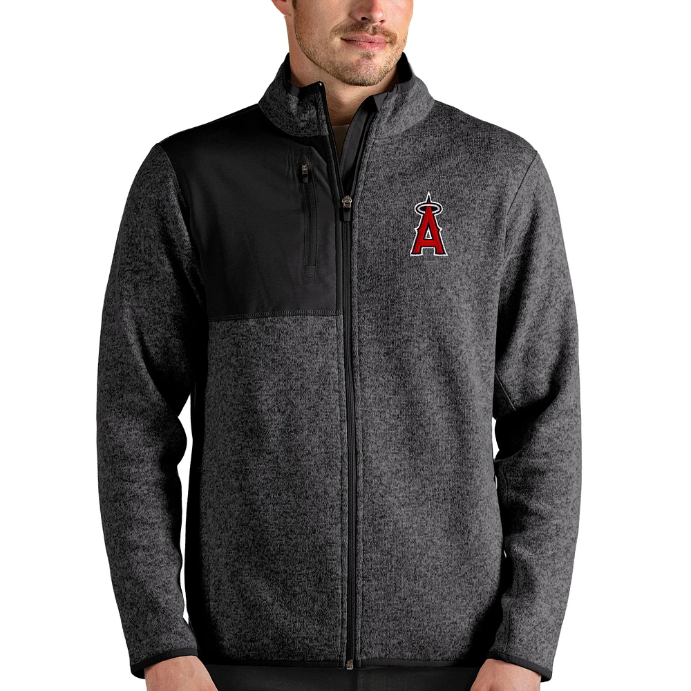 Men's Antigua Heathered Charcoal Los Angeles Angels Fortune Full-Zip Jacket
