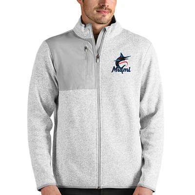 Men's Antigua Heathered Gray Miami Marlins Fortune Full-Zip Jacket