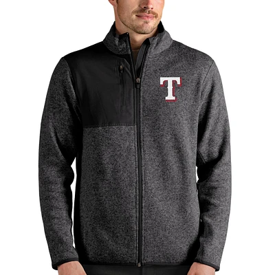 Men's Antigua Heathered Charcoal Texas Rangers Fortune Full-Zip Jacket