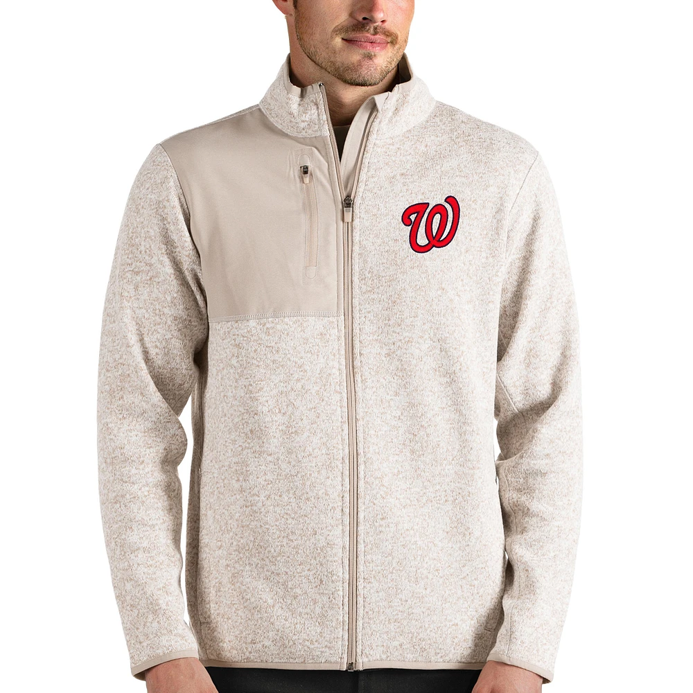 Men's Antigua Oatmeal Washington Nationals Fortune Full-Zip Jacket