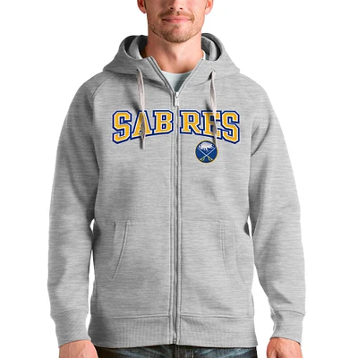 Men's Antigua Heathered Gray Buffalo Sabres Wordmark Victory Full-Zip Hoodie
