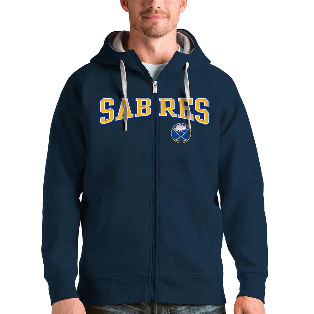 Men's Antigua Navy Buffalo Sabres Wordmark Victory Full-Zip Hoodie