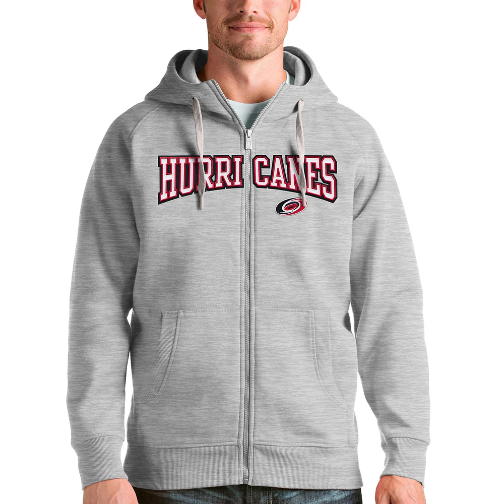 Men's Antigua Heathered Gray Carolina Hurricanes Wordmark Victory Full-Zip Hoodie
