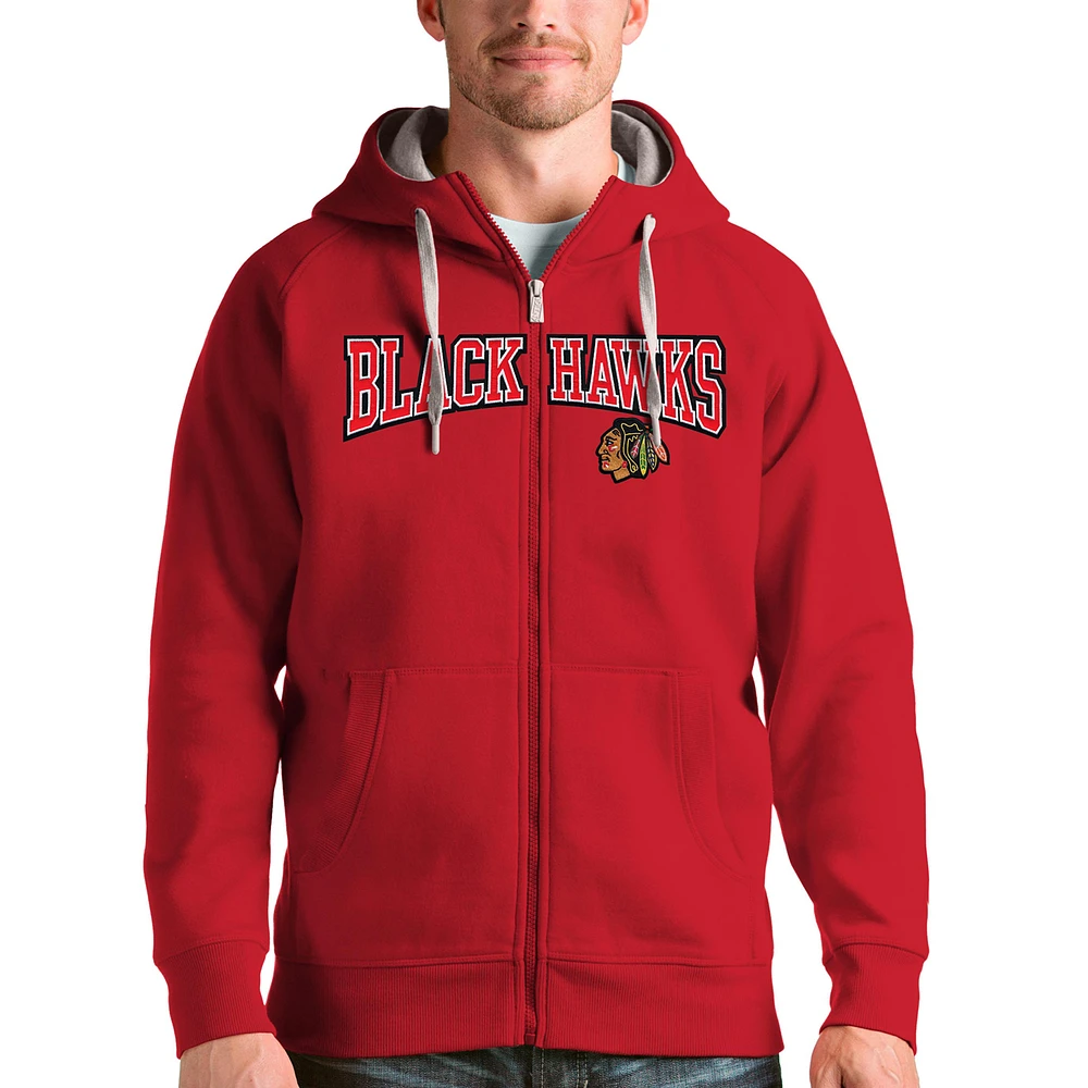 Men's Antigua Red Chicago Blackhawks Wordmark Victory Full-Zip Hoodie